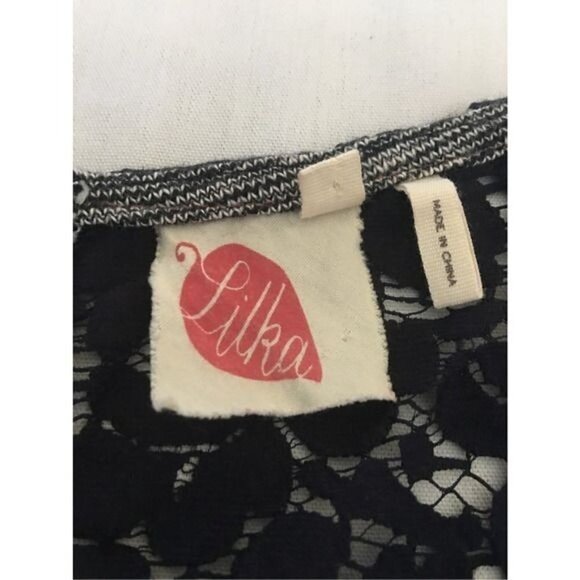 Anthropologie Lilka Size Medium Space Dye Esme Dress Navy Blue with Lace Detail - Picture 8 of 12